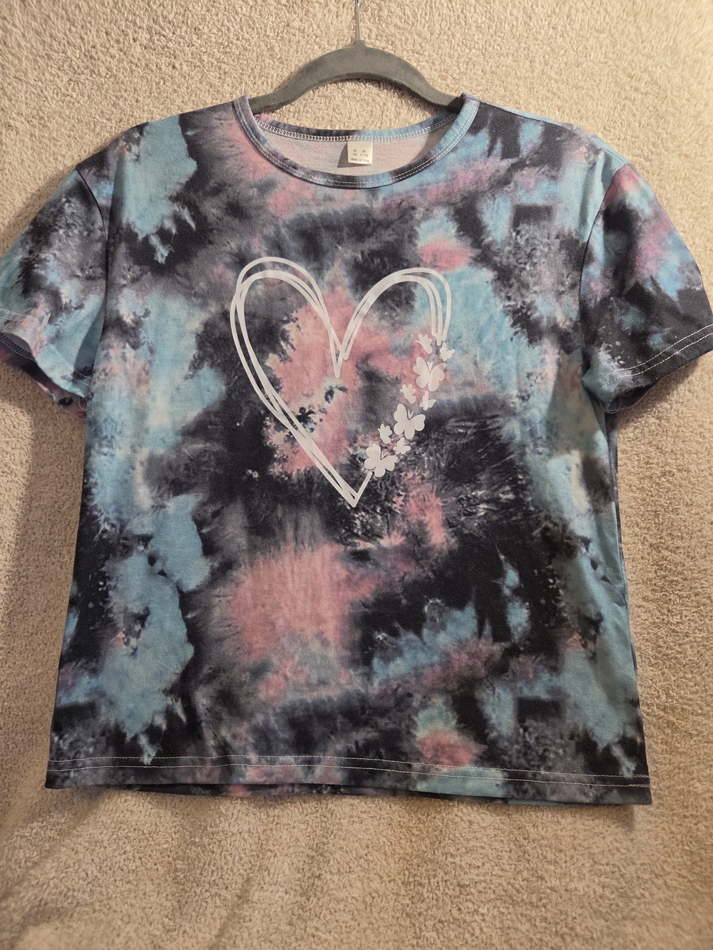 Girls Tie-Dye Heart Graphic Tee - Pink & Blue